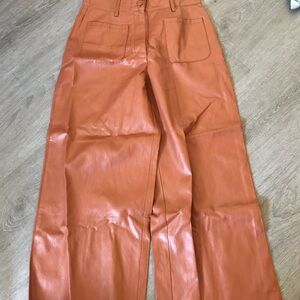 Pinko Faux Leather Wide Leg Pants - Terracotta - Size 4